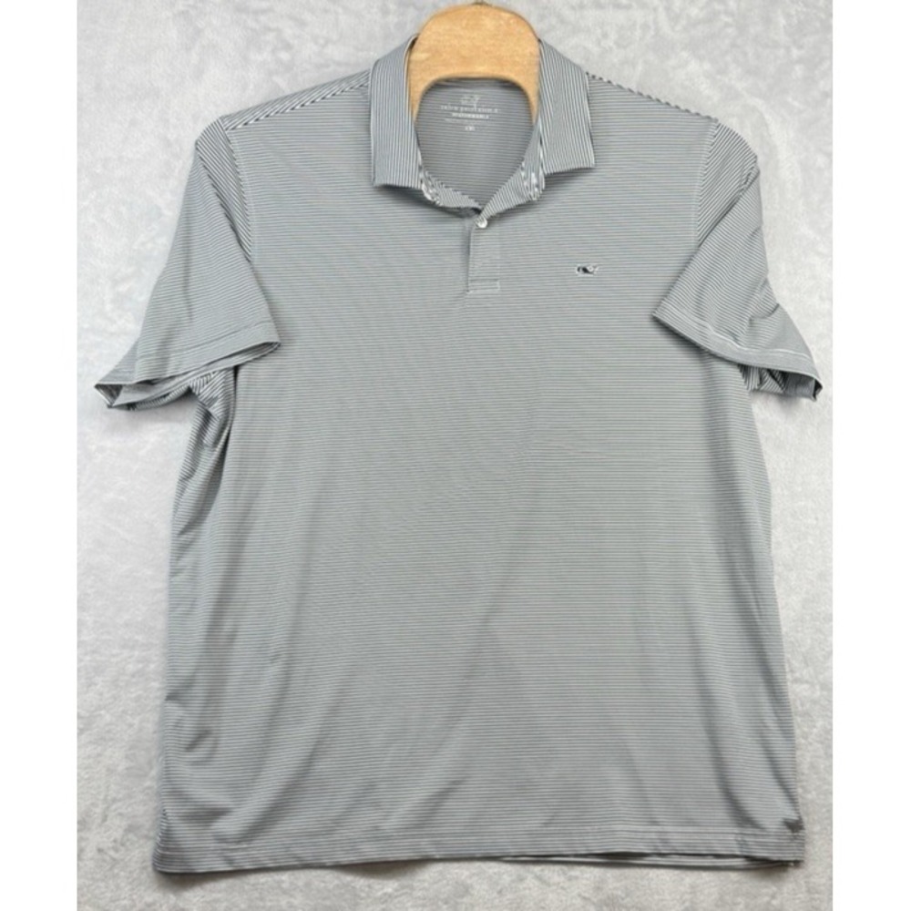 Vineyard Performance Polo Shirt Blue White Striped Golf Men's Size 2XL